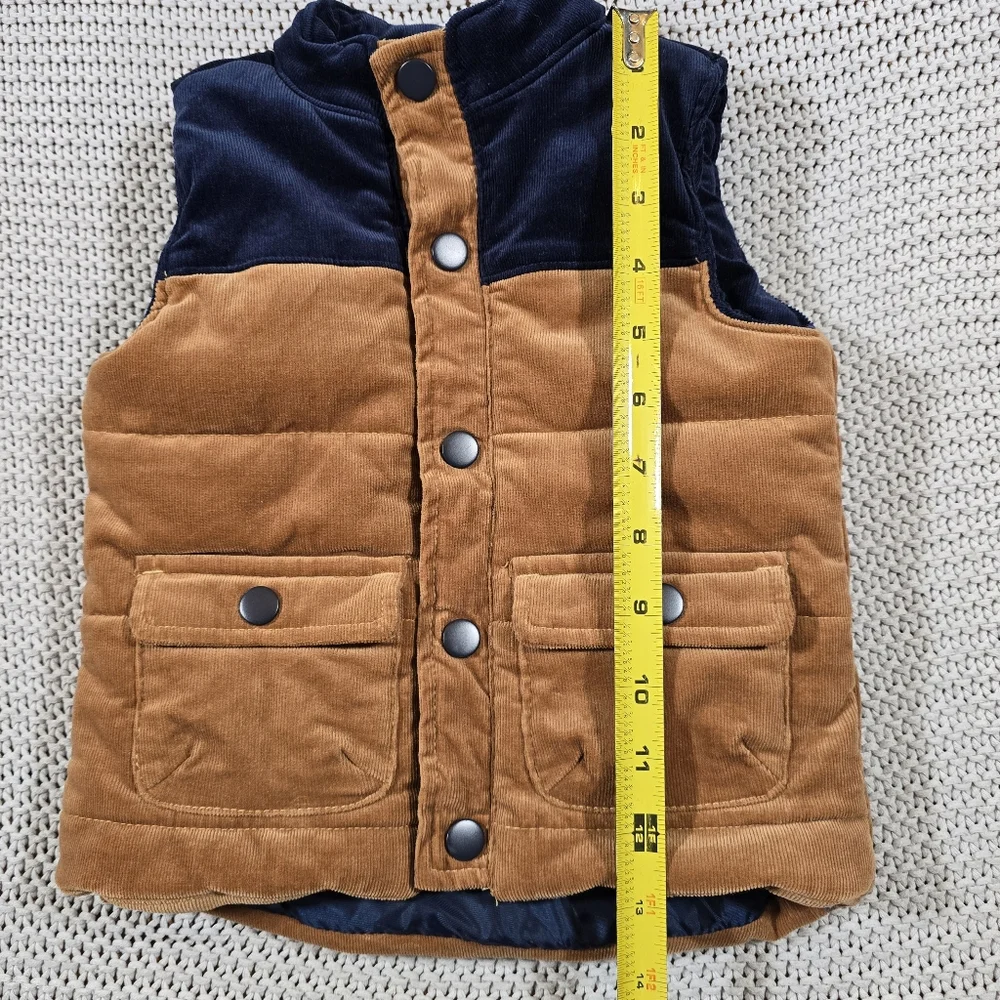 Tommy Bahama Puffer Vest Toddler Sz 24M Corduroy Brown Navy Snap Outdoor